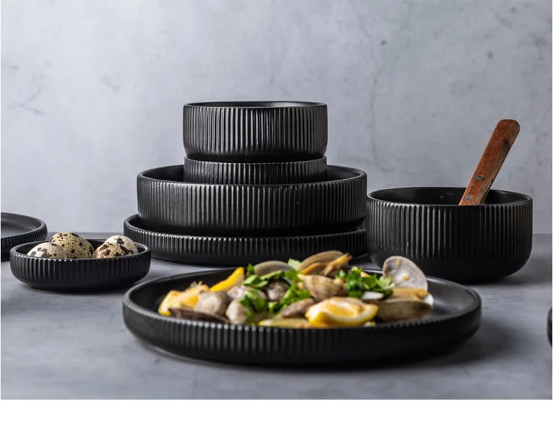 Nordic Ceramic Dinnerware - Matte Glazed Black